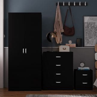 Tunis 3 Piece Bedroom Furniture Set Matt Black