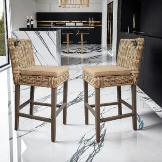 Maya Rattan Pair of Bar Chairs - Grey Legs