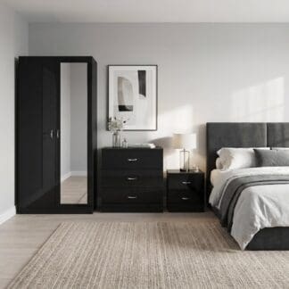 Chilton 3 Piece Black Gloss Complete Bedroom Furniture Set